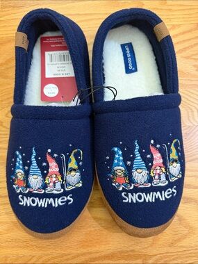 NWT LIFE IS GOOD Navy Men’s Snowmies Slippers w Gnomes Sz L